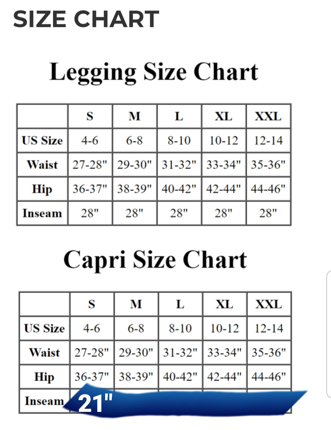 Shorts Inseam Chart